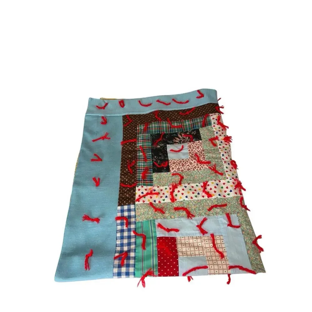Vintage Handmade Patchwork‎ Tied Multicolor 42x32 Cottagecore Quilt Throw